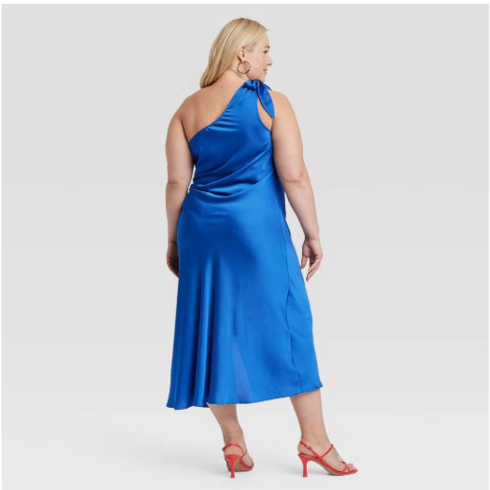 NEW Women's One Shoulder Midi Slip Dress Blue XL - A New Day